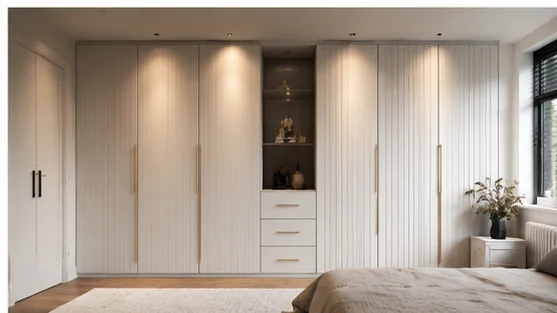 White fitted wardrobes in a corner bedroom configuration installed in Berkshire