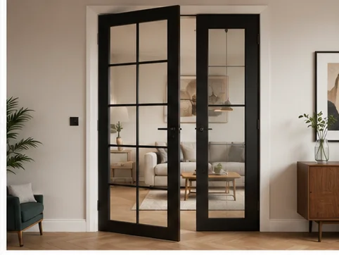 Black framed glazed internal door installed in a contemporary Berkshire home