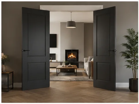Charcoal grey solid internal door with modern finish installed in a Berkshire home