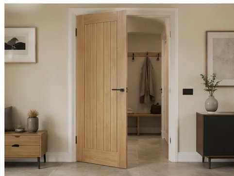 Light oak internal door with contemporary styling installed in a Berkshire home