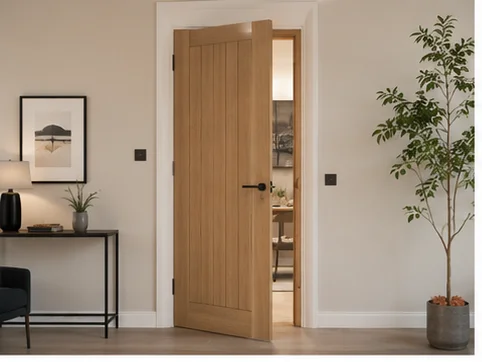 Oak internal door with natural grain finish installed in a Berkshire hallway