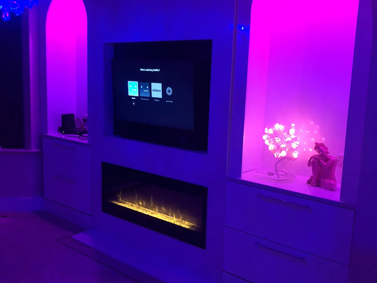 Media wall installation — framework being assembled in a Ascot, Berkshire home