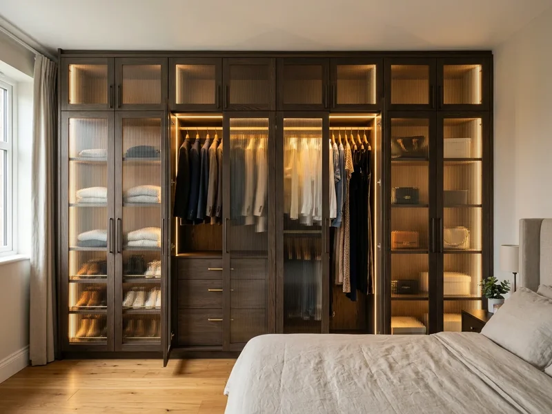 Bespoke fitted wardrobe built floor-to-ceiling in a Berkshire bedroom