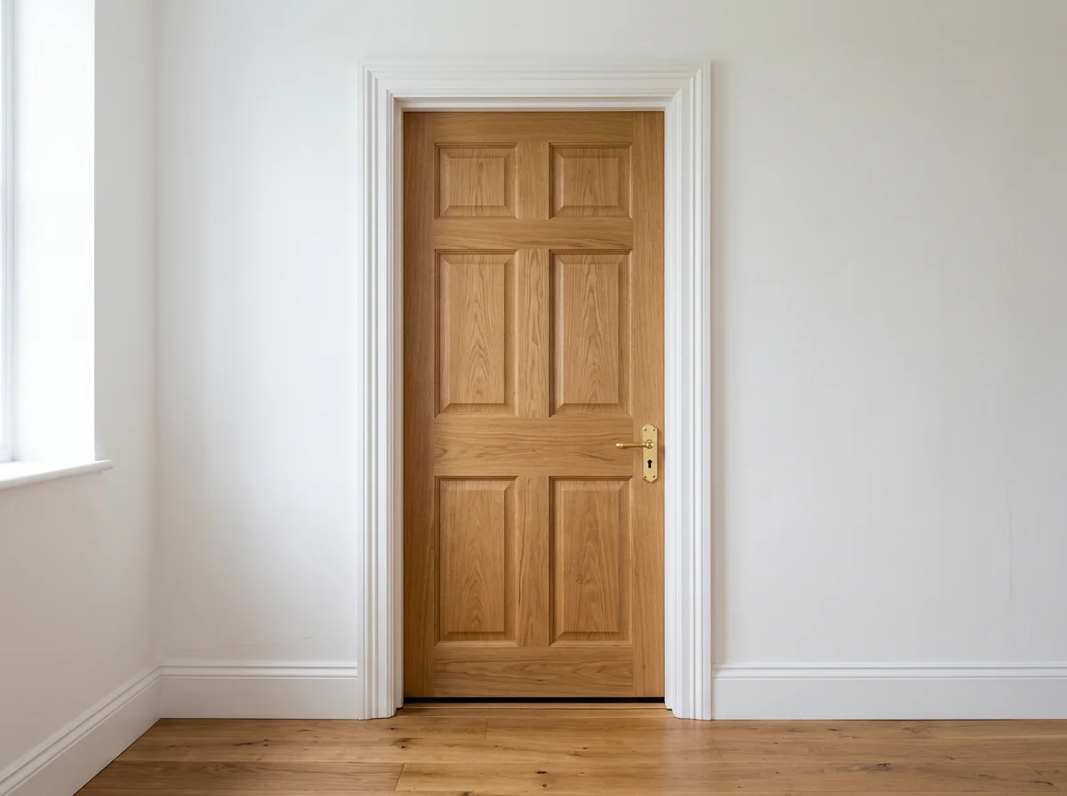 Solid oak internal door with brass hardware fitted in a Berkshire home