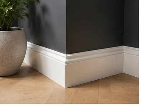 Deep white painted skirting board against oak floor installed in a Berkshire home