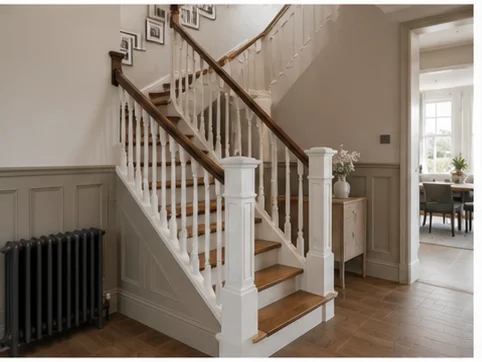 White painted balustrade with oak handrail staircase upgrade in a Berkshire home